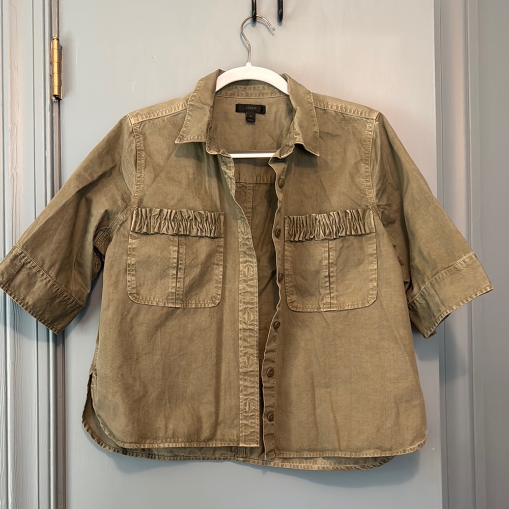 J Crew Cropped Green Utility Shirt